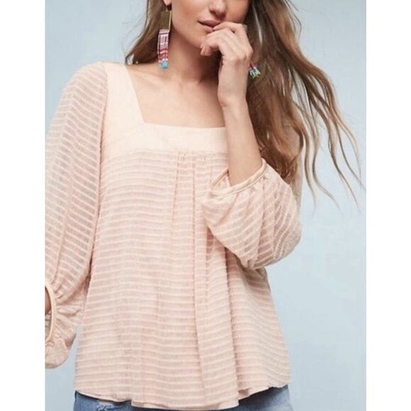 Anthropologie Meadow Rue Allyson Peach Textured Square Neck Blouse Size XS Boho - Picture 1 of 8